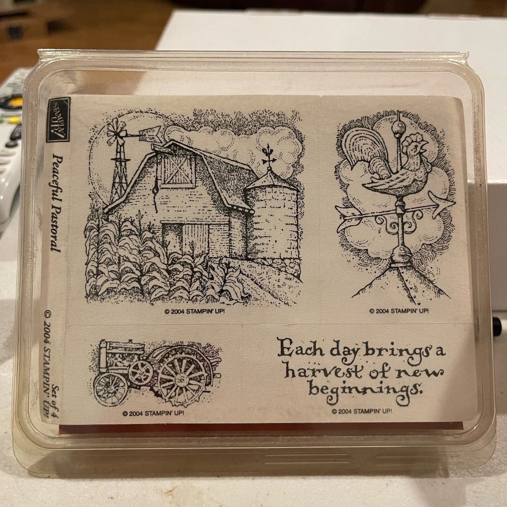 Stampin Up! Peaceful Pastoral 2004 unmounted barn silo rooster tractor
